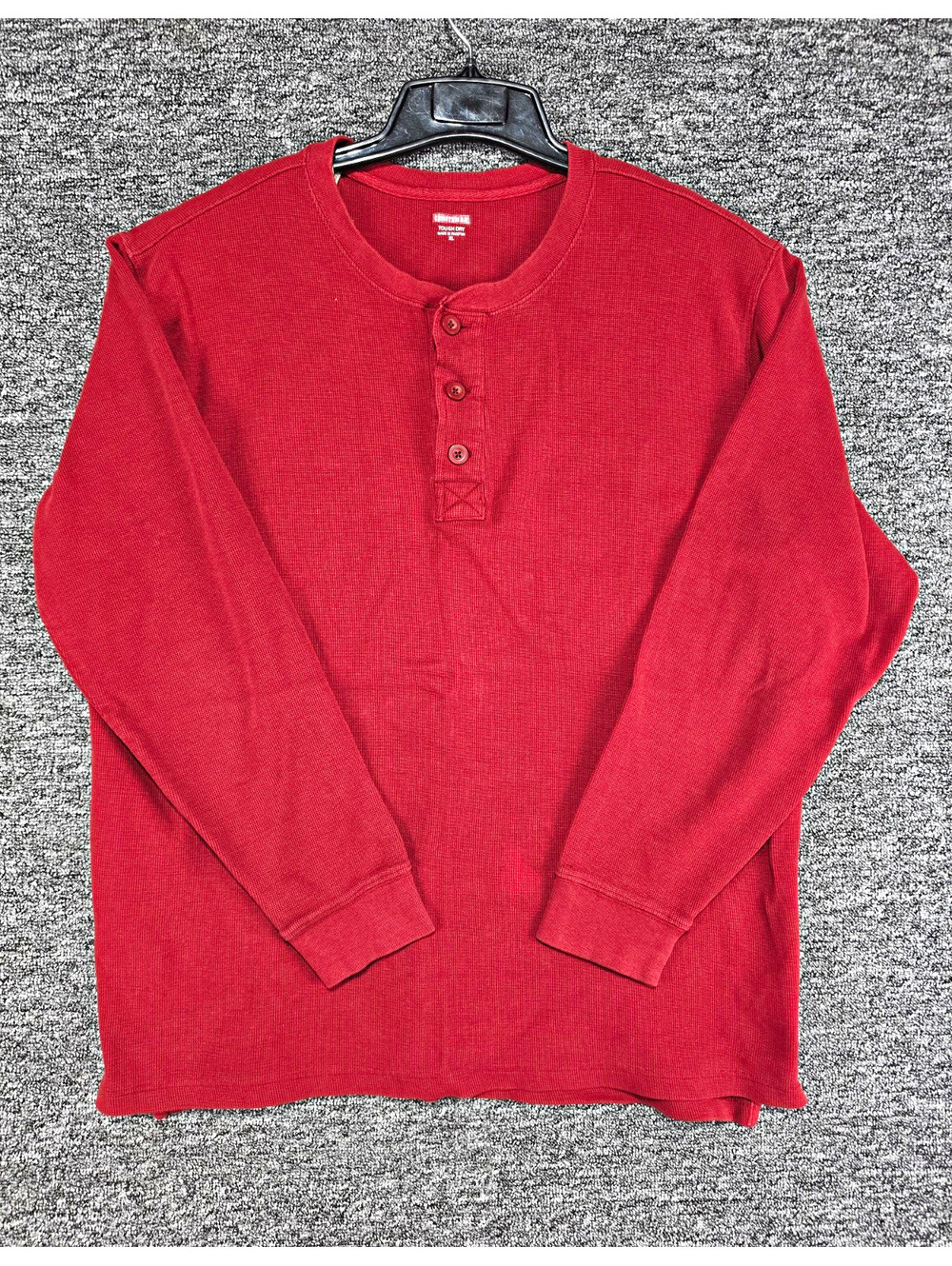 Craftsman Men's XL Red Waffle Knit Long Sleeve Henley T-Shirt Button
